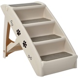 COSTWAY 4-stufige Haustiertreppe mit Teppichboden, Hundetreppe Kunststoff Katzentreppe faltbar, Hunderampe tragbar Tiertreppe für Hunde und Katzen, Tierrampe zum Klettern und Kratzen (Beige)