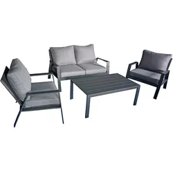 Alu Garten Lounge Sitzgruppe Gartengarnitur Möbel Tisch Sessel grau Holz Optik
