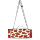 BEUSS Rote Erdbeere Picknickdecke wasserdicht Kreative Runde Picknick-Matte Kampierende Strand Yoga Decken Matten im Freien Faltbar Leicht Matte Decke mit Tragegriff(148cm x 148cm)
