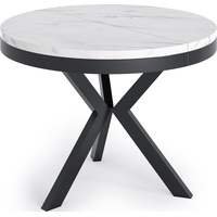 Runder Ausziehbarer Esstisch - Tisch im Loft-Stil mit Schwarz Metallbeinen - Industrieller Tisch für Wohnzimmer - Spacesaver - Weiß Marmor - 100 ...