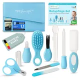 tpffamily TPF Family Baby Pflegeset Neugeborene (Blau) – 10-teiliges Set mit hochwertiger Baby Nagelschere, Nasensauger, Bürste und mehr – Ideal als Erstausstattung und die tägliche Pflege