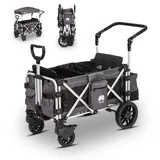 elvent® FamilyStar 2 Sitzer Bollerwagen | Handwagen faltbar mit Dach I Sitzpolster, Hecktasche, Feststellbremse, PU-Reifen, 5-Punkt-Gurte für 2 Kinder, Teleskop-Zugstange