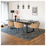 Home Deluxe Essgruppe Eckig AVENCIA inkl. U-Fuß - 240 x 120 cm Dark Oak, (7-tlg), MDF Esstisch mit U-Fuß & Esszimmerstühle für Esszimmer & Wohnzimmer beige