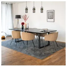 Home Deluxe Essgruppe Eckig AVENCIA inkl. U-Fuß - 240 x 120 cm Dark Oak, (7-tlg), MDF Esstisch mit U-Fuß & Esszimmerstühle für Esszimmer & Wohnzimmer beige