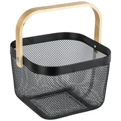 Aufbewahrungskorb WENKO "Bambusa", schwarz (schwarz, natur), Holz, Aufbewahrungsboxen, BxTxH: 25x25x17 cm