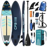CFB SUP-Board Set 320/335 cm, extra breit, Komplettset, aufblasbares Stand Up Paddle Board, (mit Paddel, Pumpe, Rucksack, 5L Dry Bag und Schultergurt) blau 320 x 84 x 15 cm