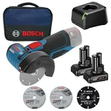 Bosch Hausgeräte, Winkelschleifer, Bosch Akku-Winkelschleifer GWS 12V-76 Ø 76 mm / 2x 4,0 Ah Akku + Ladegerät im Softbag