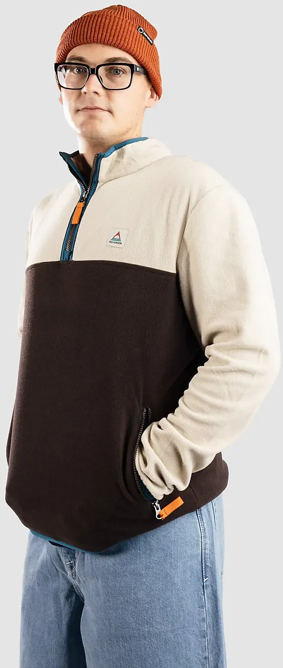 Passenger Set Off Recycled Polar 1/4 Zip Half-Zip Fleece Pullover oatmeal / espresso Gr. M