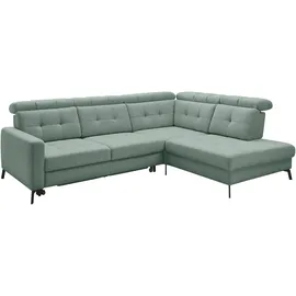 Musterring Ecksofa MUSTERRING "MR 4615", grün (mint), B:272cm H:84cm T:214cm, 100% Polyester, Sofas, Ecksofa, mit Kopf- und Rückenverstellung, Metallfuß schwarz, Maße 272 x 214 cm