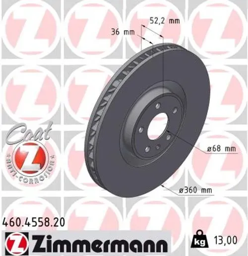 ZIMMERMANN Bremsscheibe vorne rechts innenbelüftet 360mm für PORSCHE 95B615302AA 460.4558.20