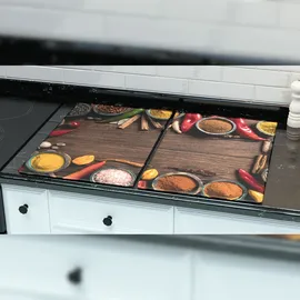 ALLboards Glas Herdabdeckplatte Schneidebrett GEWÜRZE ORIENTALISCHES ZUTATEN 2er Set Arbeitsplatte Herdschutz Deko Gehärtetes Glas, 2 Stück – 52x30cm