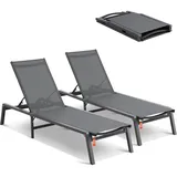 VEVOR 2x Sonnenliege Strandliege Liegestuhl Relaxliege 182x60x88cm Dunkelgrau