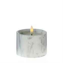 LED Kerze Marmoroptik Zement Wachs natürliche 3D Flamme Timer H: 8,5cm grau