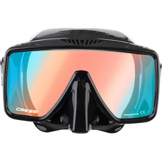 Cressi SF1 Quadratische Tauchmaske & Dry-Schnorchel - Geringes Innenvolumen - Dry-Schnorchel-Set mit Anti-Splash - Schnorchelmaske für Erwachsene - Schwarz/380 UV Blau Orange Glas
