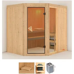 Sauna KARIBU "Frigga 2", beige (naturbelassen), Saunaofen, integrierte Steuerung, 9 kW, Saunen, 9-kW-Ofen mit integrierter Steuerung