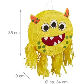 Relaxdays Pinata Monster HxBxT 35 x 34 x 9 cm Gelb