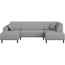 Home Affaire Wohnlandschaft HOME AFFAIRE "ARROS U-Form mit Wellenunterfederung, Maße B/T/H: 300/163/81 cm", grau (hellgrau), B:300cm H:81cm T:163cm, 100% Polyester, Sofas, Wohnlandschaft, incl. Zierkissen, mit Recamiere links/rechts bestellbar, auch in Cord