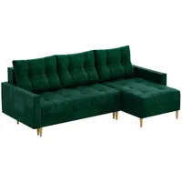 MEBLINI Schlafcouch mit Bettkasten - Kleines Ecksofa mit Schlaffunktion - Sofa mit Relaxfunktion und Kissen - Kleine Couch L-Form - Eckcouch - SCANDO - 220x140x75cm - Grün Samt