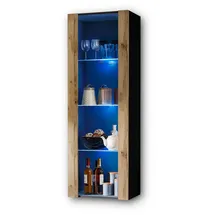 komodee Komodee, Vitrine, Schwarz, Eiche Wotan, Glas, Holz Optik, 3 Fächer, Rechteckig, 55x159x35 cm, Wohnzimmer, Wohnwände, Vitrinenschränke