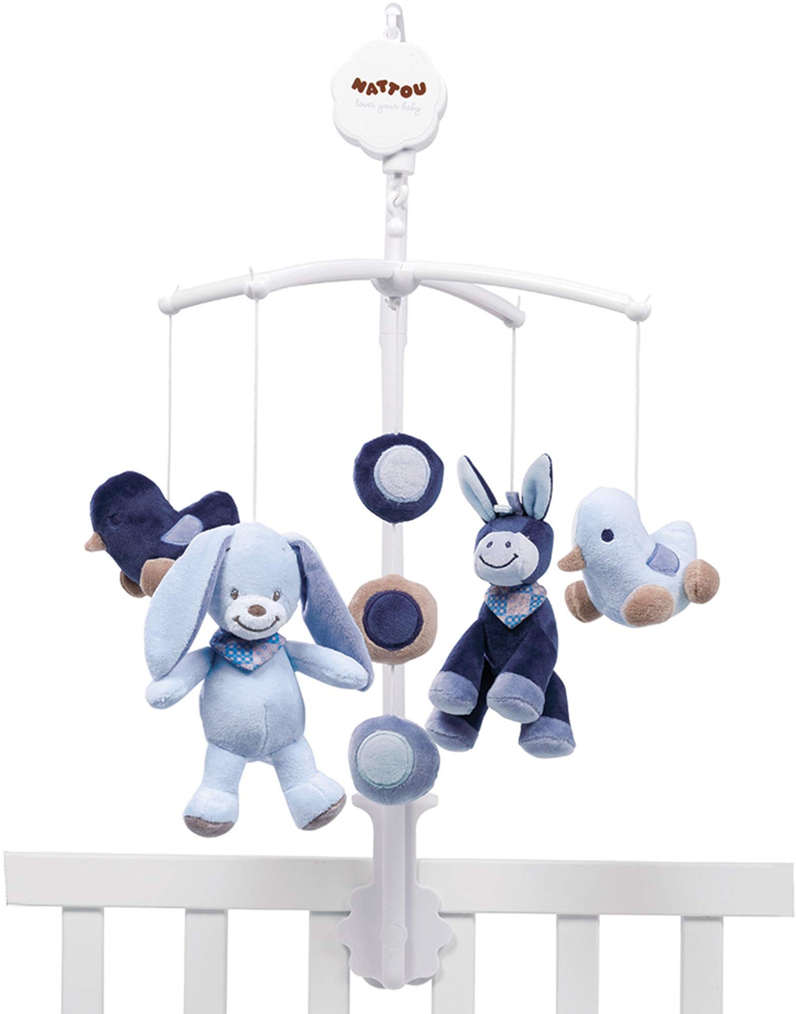 Nattou Mobile mit Spieluhr Alex und Bibou, Sanftes Wiegelied "La-Le-Lu", 7 x 31 x 37 cm, Blau