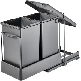 Aspira Ausziehbarer SMART Einbaumülleimer, Abfalleimer, Mülleimer „Müllomatic ECO 2“ mit automatischem Auszug beim Türöffnen | Volumen: 2x 14L | mit Schienen- bzw. Gleitsystem