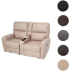 2er Kinosessel HWC-K17, Relaxsessel Fernsehsessel Sofa, Nosagfederung Getr√§nkehalter Fach ~ Stoff/Textil beige