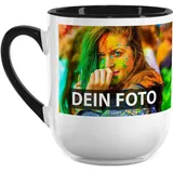 Elegante Fototasse selbst gestalten - mit Foto & Text Personalisieren - Edle Tasse mit abgerundetem Boden - Keramik Innen & Henkel Schwarz, 250ml