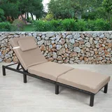 Poly-Rattan Sonnenliege HWC-A51, Relaxliege, Premium anthrazit, Kissen creme