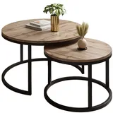 Lukmebel Couchtisch rund - CIRI 2in1 - Beistelltisch rund - Kaffetisch - Industrial Deko - Deko Wohnzimmer - Kleiner Beistelltisch - Sofatisch - Kleiner Tisch - Schwarz, Wotan Eiche