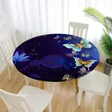 Morbuy Rund Tischdecke Elastisch, Schmetterling Drucken Rund Tischdecken Wasserdicht Lotuseffekt Abwaschbar Abwischbar Tischtuch für Garten Outdoor Küchentisch (Für Tisch 100-110 cm,Retro)