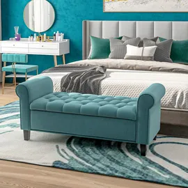 Homcom Polsterbank Bettbank, Sitzbank in Samtoptik, Flurbank mit Stauraum Grün,