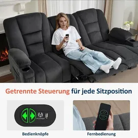 MCombo M MCombo 3 Sitzer Sofa mit Schlaffunktion, 3er Relaxsofa mit Taste 150° Verstellbar, Kinosessel mit Liegefunktion, 7009 (Grau) - Grau