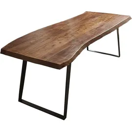 sam möbel gmbh Esstisch Baumkante Akazie nussbaum 300 x 100 schräges U-Gestell schwarz HALMSTAD - Braun