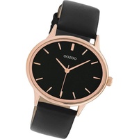 OOZOO Quarzuhr Oozoo Damen Armbanduhr Timepieces, (Analoguhr), Damenuhr Lederarmband schwarz, rundes Gehäuse, groß (ca. 42mm) schwarz