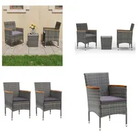 vidaXL 3 tlg. Bistro Set Poly Rattan und Hartglas Grau - Bistro-Set - Bistro-Sets - Bistroset - Bistrosets - Grau