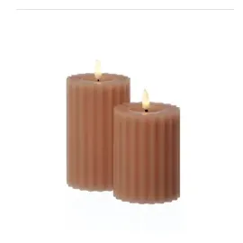 MARELIDA LED Kerze Liv Echtwachs gerillt geriffelt flackernd 12cm Timer altrosa