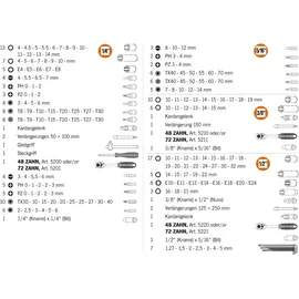 PROJAHN 1⁄4 + 1⁄2 proficraft Satz 182-tlg.., 48 Zahn Knarren,