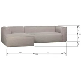 Woood Ecksofa Bean aus robustem Stoff, modern linksseitig, hellgrau, gemütlich für 3–4 Personen