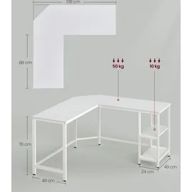VASAGLE Schreibtisch L-förmiger Computertisch Eckschreibtisch mit 2 Ablagen Weiß - Weiß
