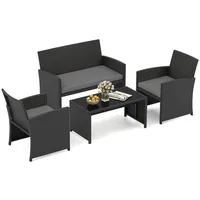 COSTWAY Balkonset, 4 Personen, aus Rattan Gartenmöbel Set grau