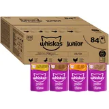 whiskas Junior Katzennassfutter Geflügel Auswahl in Gelee, 84 Portionsbeutel, 84x85g (1 Großpackung) – Hochwertiges Katzenfutter nass, für heranwachsende Katzen von 2 bis 12 Monaten