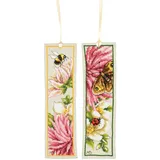 Lanarte Kreuzstich Stickpackung Lesezeichen Rosa Seidendahlie, Marjolein Bastin, 2er-Set, Zählmuster, 6x20cm