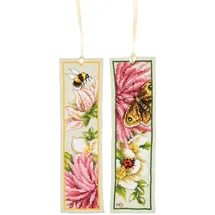 Lanarte Kreuzstich Stickpackung Lesezeichen Rosa Seidendahlie, Marjolein Bastin, 2er-Set, Zählmuster, 6x20cm