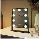EMKE Hollywood Spiegel Schminkspiegel Mit Beleuchtung 9 Dimmbaren Led-leuchtmitteln 360° Drehbar Kosmetikspiegel Mit 3 Lichtfarben 7x Vergrößerung Touch-steurung,schwarz,25 X 30 Cm - Emke