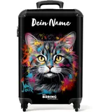 NoBoringSuitcases.com Handgepäck Koffer, Koffer Personalisiert, Reisetasche mit Rollen, Koffer Handgepäck Flugzeug, Hartschalenkoffer, Koffer Klein, Handgepäck 55x40x20 cm (Katze - Grau)