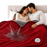 TOP 100% Waterproof Blanket Red/Grey Jumbo 80x60 for Adults and Pets. Keep Everything Dry No Matter How Wet It Gets! Ultra-Soft, Noiseless, Leakproof. Bed, Mattress, Furniture Protector. EZ Wash/Dry