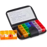 Relaxdays Tablettenbox mit Etui, 7 Tage, 4 Fächer, wöchentliche Pillendose für unterwegs & Reise, Tablettenetui, schwarz 1 Stück