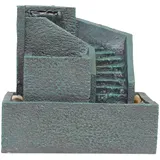 DRULINE Zimmerbrunnen mit LED - Zimmer Wasserfall Brunnen - Kaskadenbrunnen - Zimmerbrunnen - Polyresin Stein Optik - B/H/T ca. 24,5 x 23,5 x 19,5 cm - anthrazit - Indoor