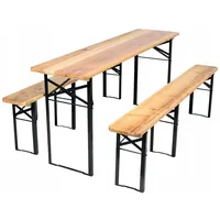 VBChome Gartenmöbel-Set Tisch 177 x 46 x 77 cm Zwei Bänke 177 x 23 x 47 cm 3 teilig Klappbar Festzeltgarnitur Bierzeltgarnitur Camping Stabil Holz Stahl