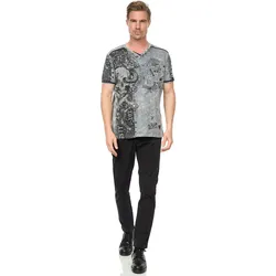 T-Shirt RUSTY NEAL "Rusty Neal T-Shirt", Herren, Gr. XXXL, grau (dunkelgrau), 100% Baumwolle, bedruckt, normal, Rundhals, Kurzarm, Shirts, mit coolem Allover-Print
